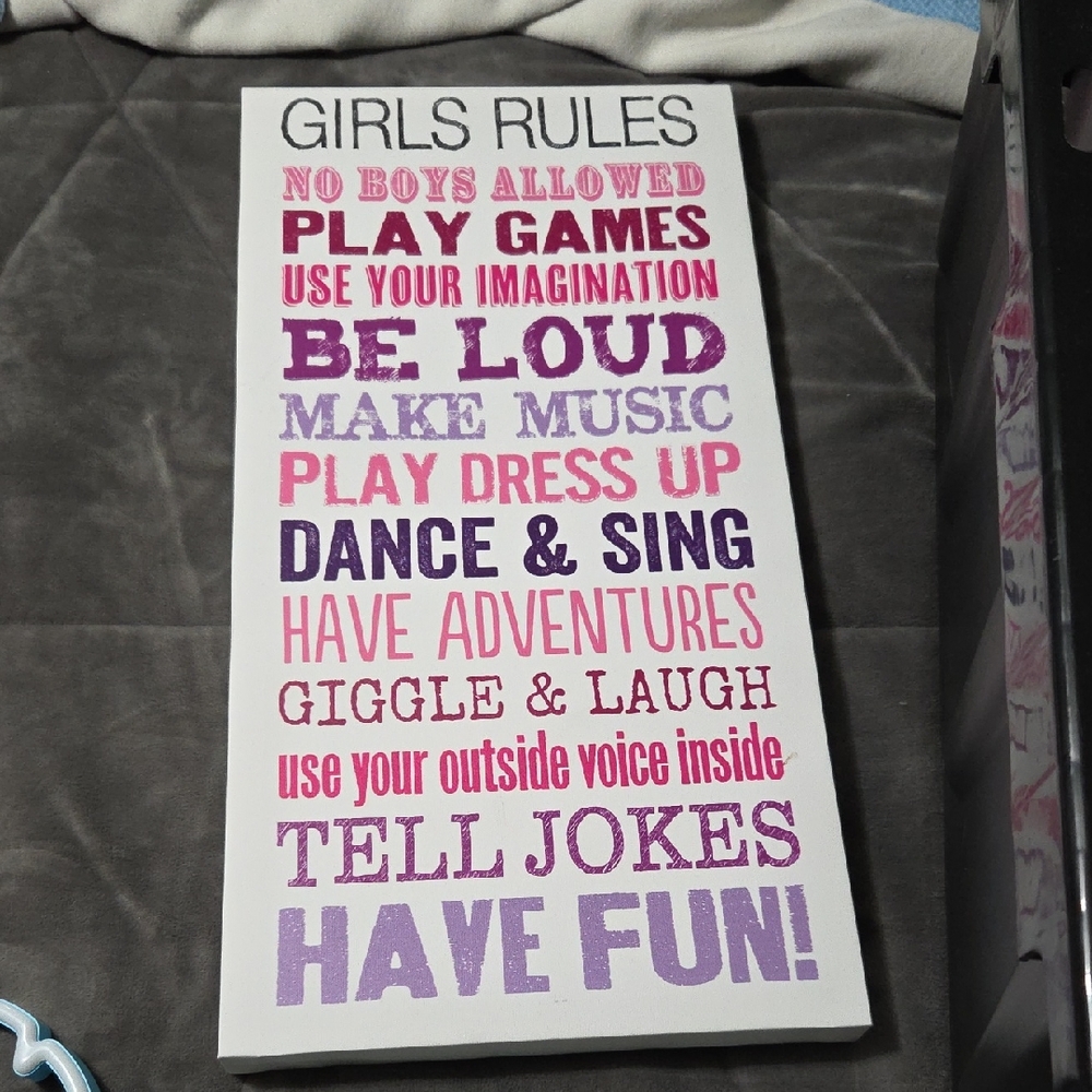 Girls Rules Wall Art with Purple and Pink Text
